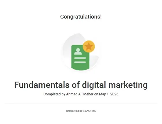 Fundamentals of Digital Marketing certificate, Google Skillshop