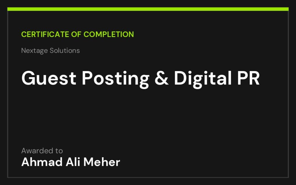 Guest Posting & Digital PR certificate, Nextage Solutions
